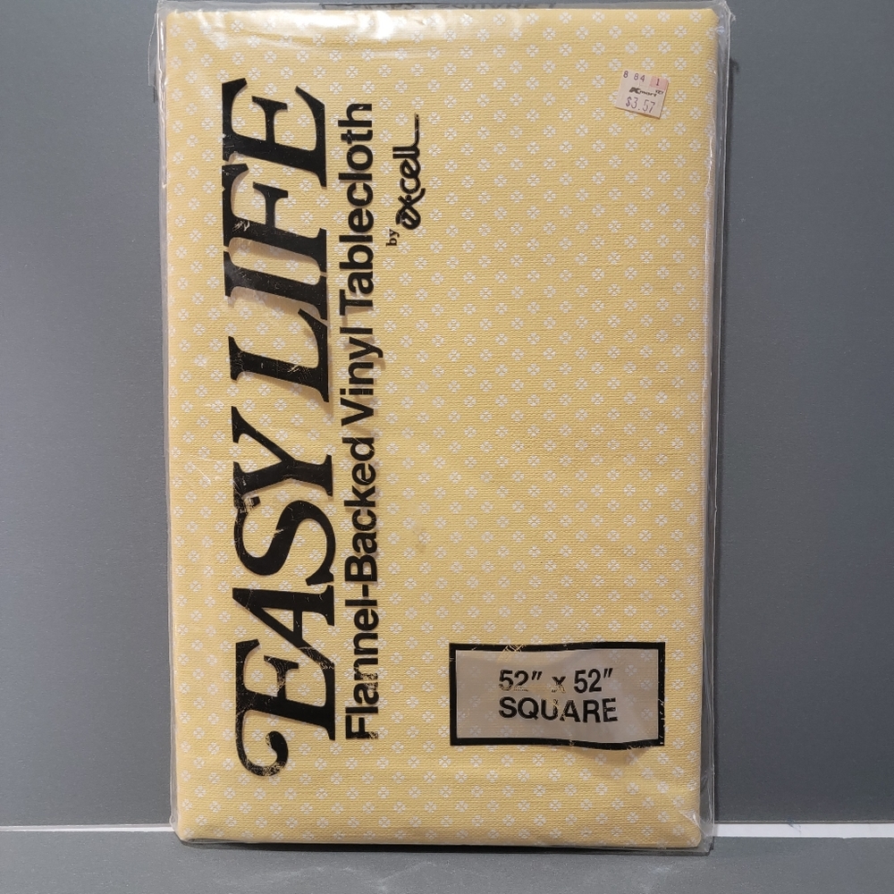 Easy Life Flannel Backed Vinyl Tablecloth Yellow Square 52x52 Retro Vintage